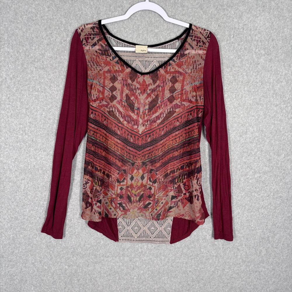 Daytrip Top‎ Small Burgundy Sheer Crochet Tunic Southwest Festival Artsy Boho